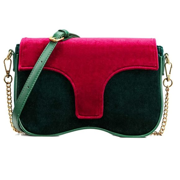 Velvet Velour Stiff Shoulder Evening Crossbody Bag Red T_T - Picture 1 of 8